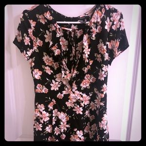 Black, pink and white flowered dress